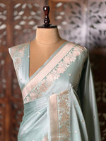 Pastal Blue pure zatin Banarasi silk saree - RAZ2A