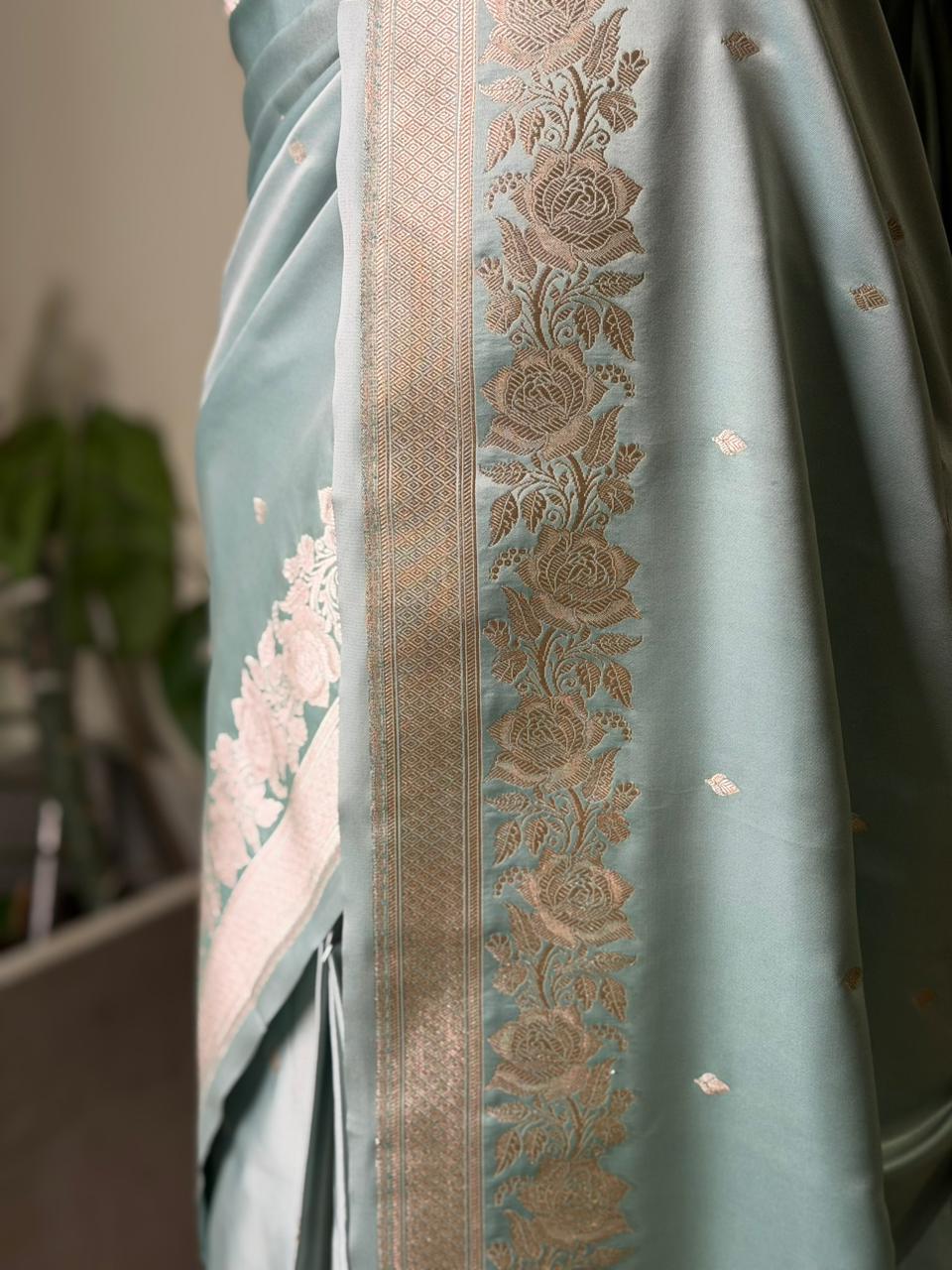 Pastal Blue pure zatin Banarasi silk saree - RAZ2A