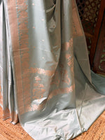 Pastal Blue pure zatin Banarasi silk saree - RAZ2A