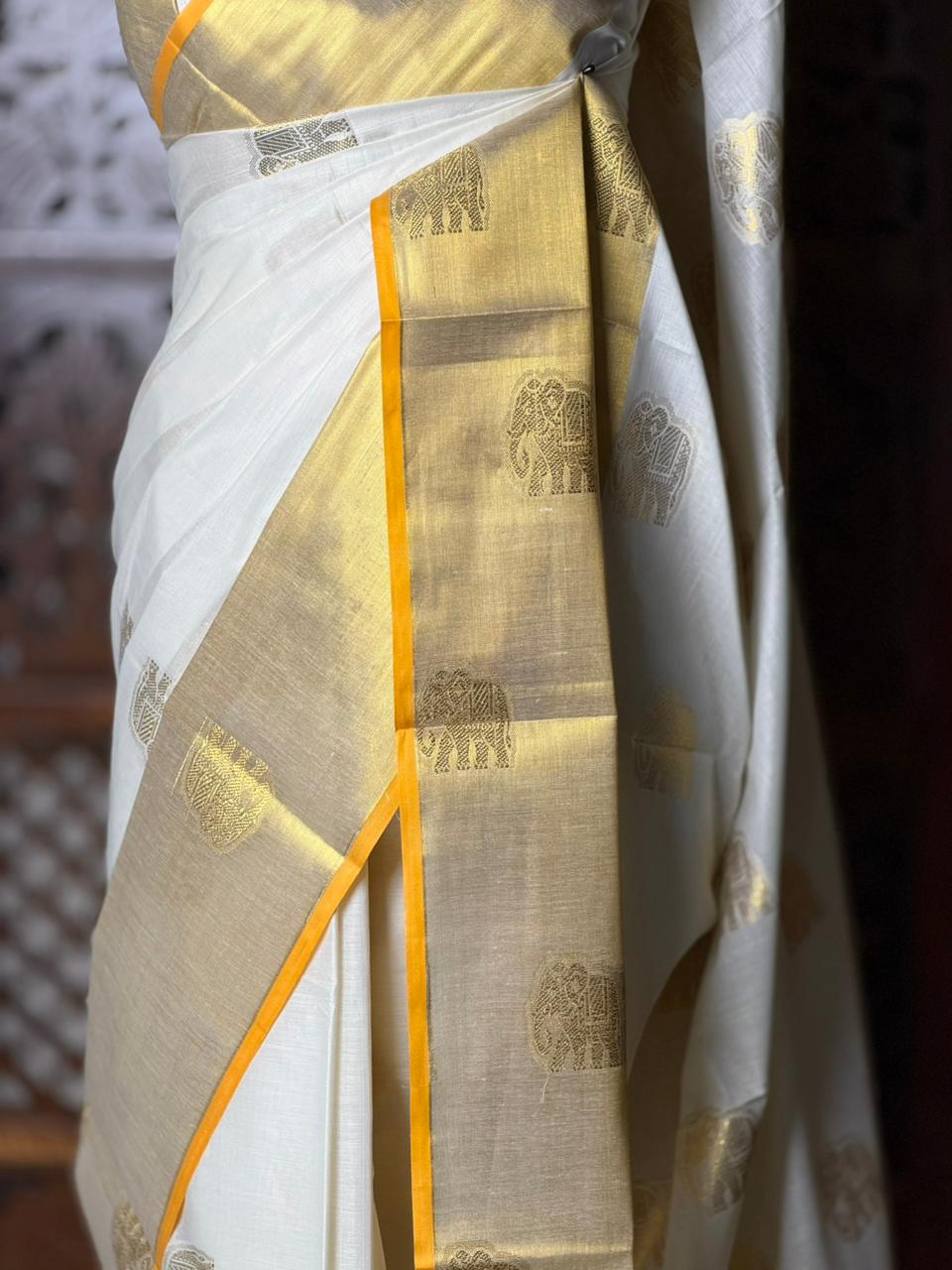 sandal and gold Kerala saree- ONAM26D