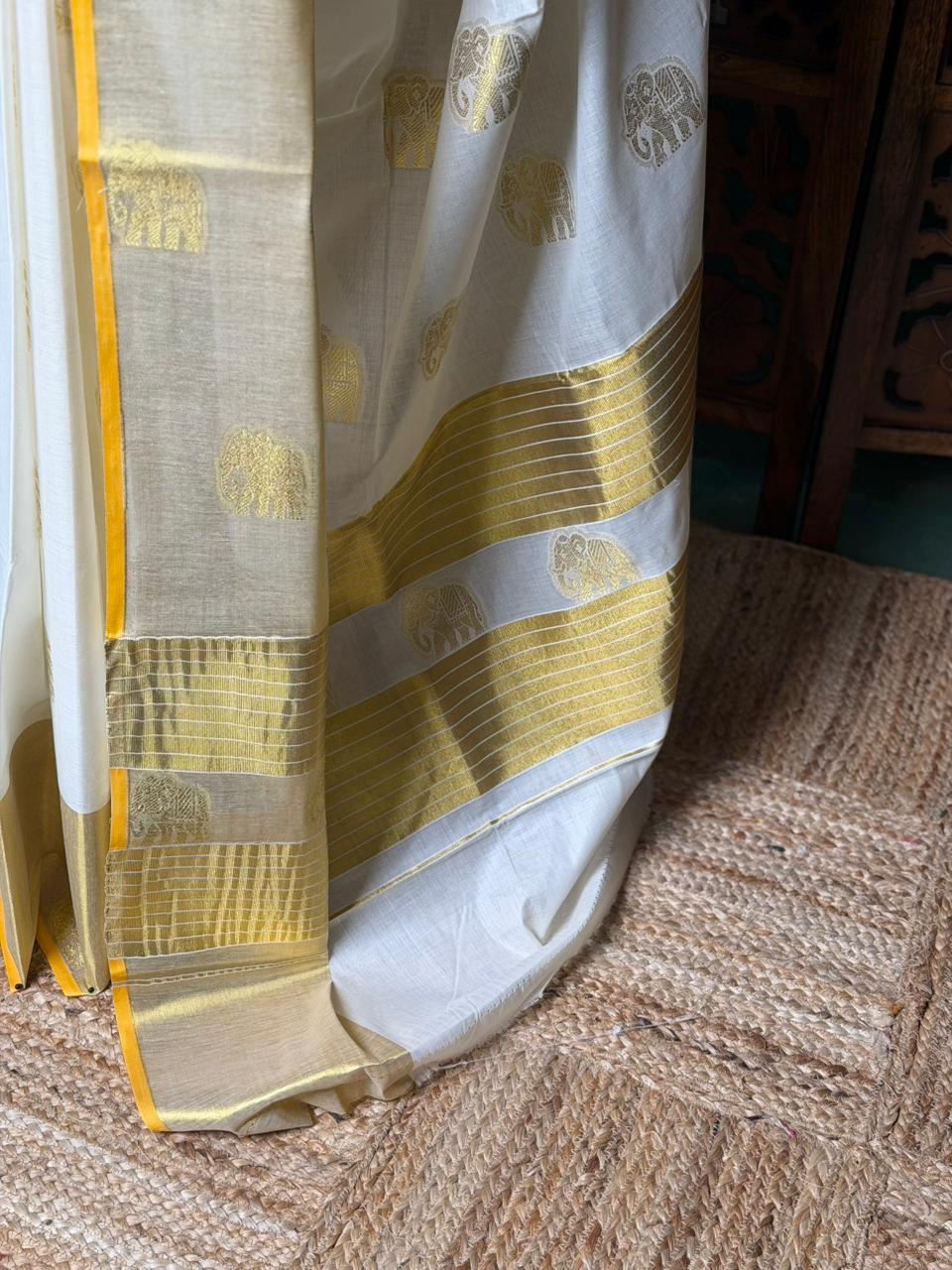 sandal and gold Kerala saree- ONAM26D
