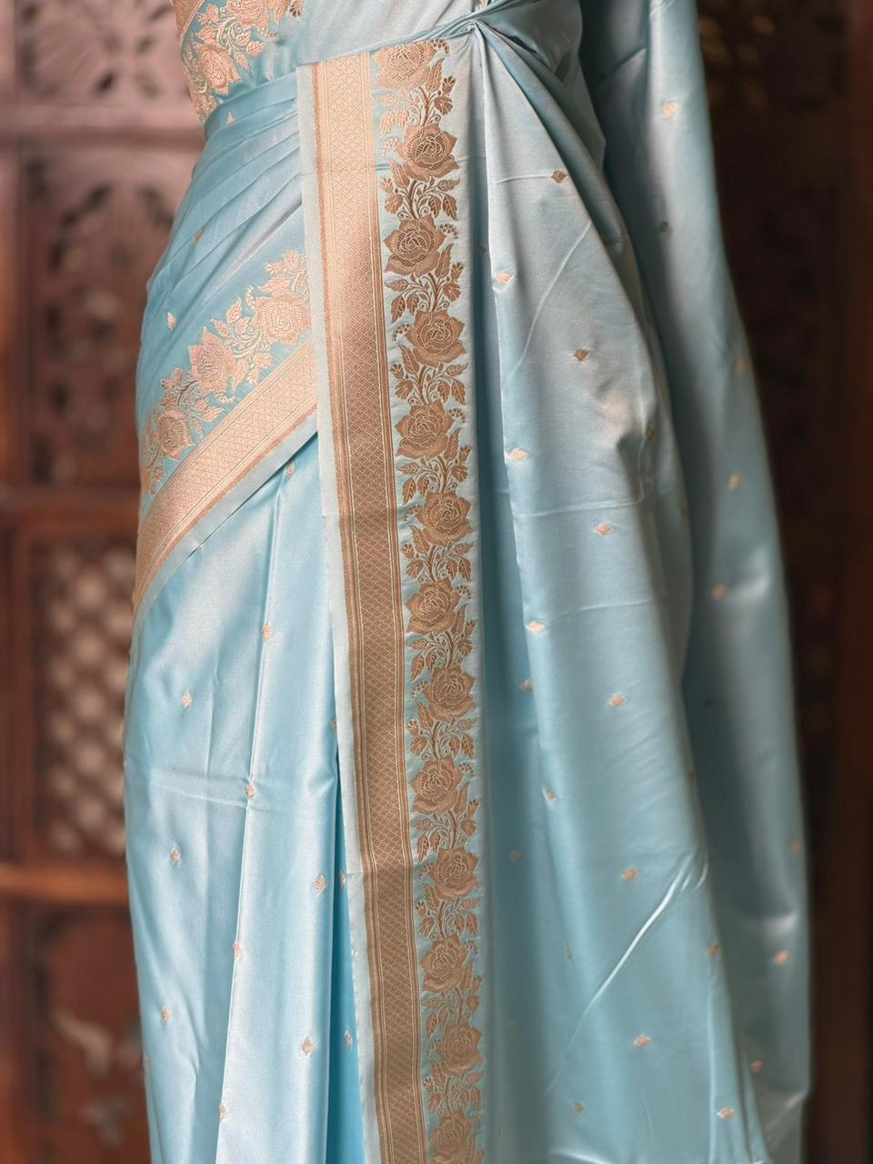 Pastal Blue pure zatin Banarasi silk saree - RAZ2C