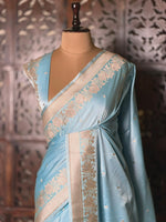 Pastal Blue pure zatin Banarasi silk saree - RAZ2C