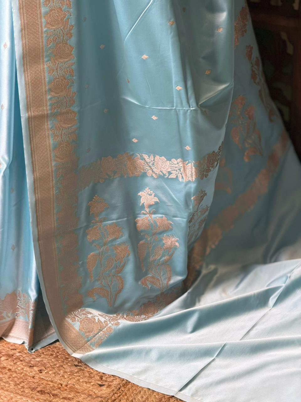 Pastal Blue pure zatin Banarasi silk saree - RAZ2C