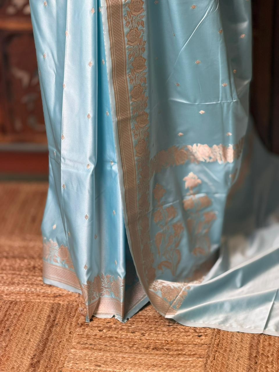 Pastal Blue pure zatin Banarasi silk saree - RAZ2C