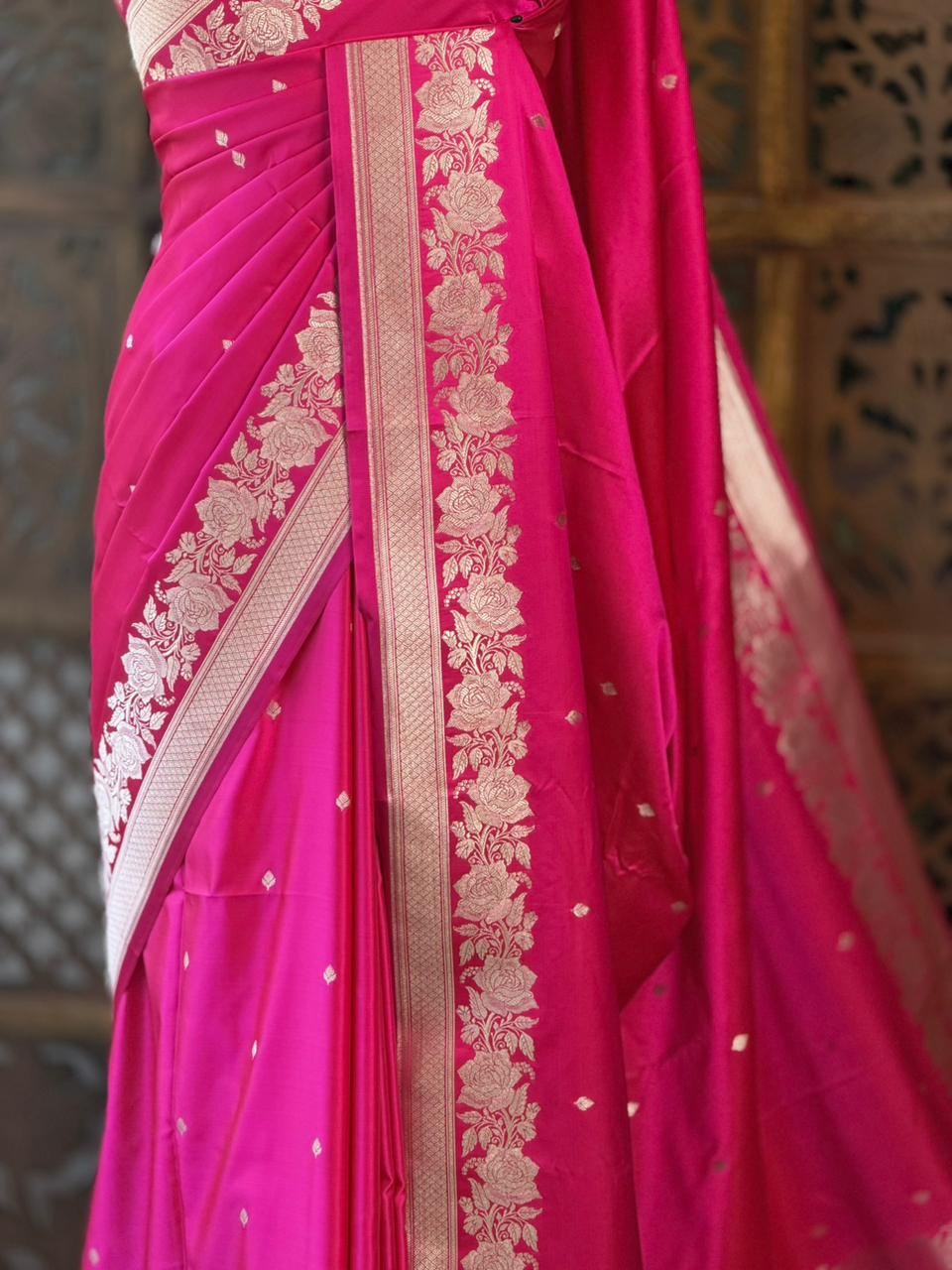 Rani Pink pure zatin Banarasi silk saree - RAZ2D