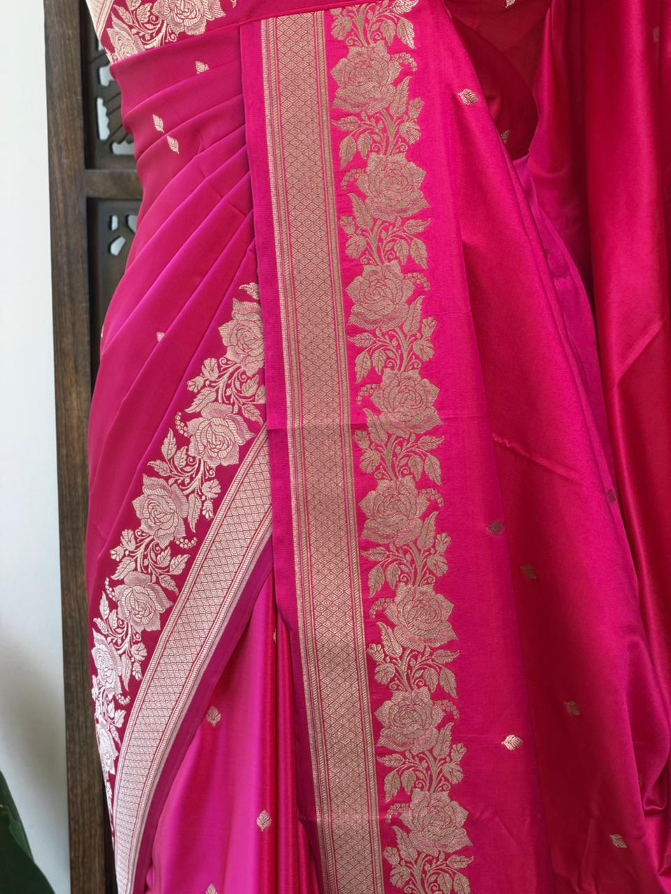 Rani Pink pure zatin Banarasi silk saree - RAZ2D