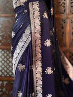 Navy blue pure zatin Banarasi silk saree - RAZ1B