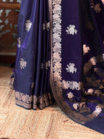 Navy blue pure zatin Banarasi silk saree - RAZ1B