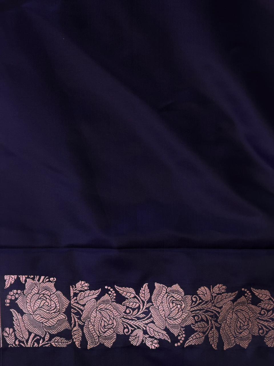 Navy blue pure zatin Banarasi silk saree - RAZ1B