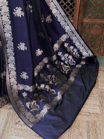 Navy blue pure zatin Banarasi silk saree - RAZ1B
