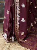 Deep maroon pure zatin Banarasi silk saree - RAZ1C