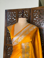 Yellow pure zatin Banarasi silk saree - RAZ1D