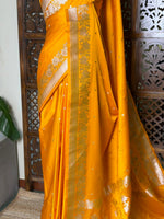 Yellow pure zatin Banarasi silk saree - RAZ1D