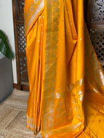 Yellow pure zatin Banarasi silk saree - RAZ1D
