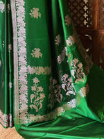 Dark Green pure zatin Banarasi silk saree - RAZ1F