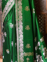 Dark Green pure zatin Banarasi silk saree - RAZ1F