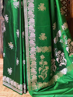 Dark Green pure zatin Banarasi silk saree - RAZ1F