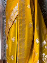 Yellow pure zatin Banarasi silk saree - RAZ1G