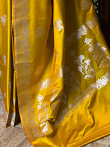 Yellow pure zatin Banarasi silk saree - RAZ1G