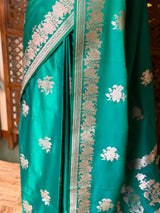 Peacock blue zatin Banarasi silk saree - RAZ1I