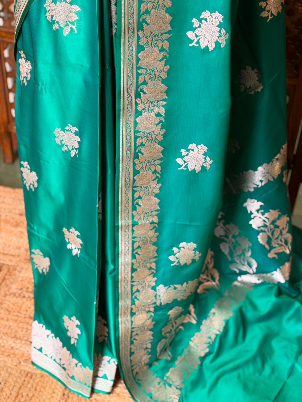 Peacock blue zatin Banarasi silk saree - RAZ1I