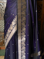 Navy blue pure zatin Banarasi silk saree - RAZ2G