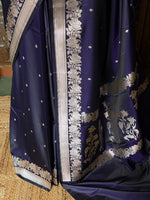 Navy blue pure zatin Banarasi silk saree - RAZ2G
