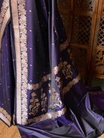 Navy blue pure zatin Banarasi silk saree - RAZ2G