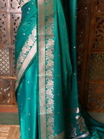 Peacock Green pure zatin Banarasi silk saree - RAZ2H