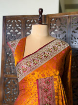 Dark Yellow pure Tanchui banarasi saree: PBR56B