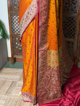 Dark Yellow pure Tanchui banarasi saree: PBR56B