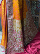 Dark Yellow pure Tanchui banarasi saree: PBR56B