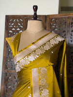 Olive Green pure zatin Banarasi silk saree - RAZ2J