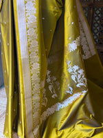 Olive Green pure zatin Banarasi silk saree - RAZ2J