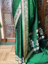 Dark green pure zatin Banarasi silk saree - RAZ2K