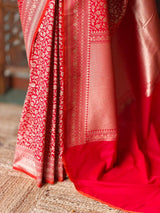 Red Katan Banarasi silk saree - RAZ3
