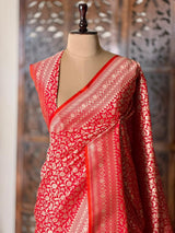 Red Katan Banarasi silk saree - RAZ3