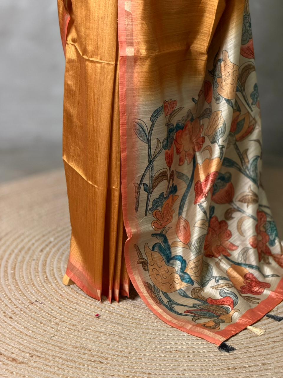 Mustard Yellow semi tusser saree- PBR28D4