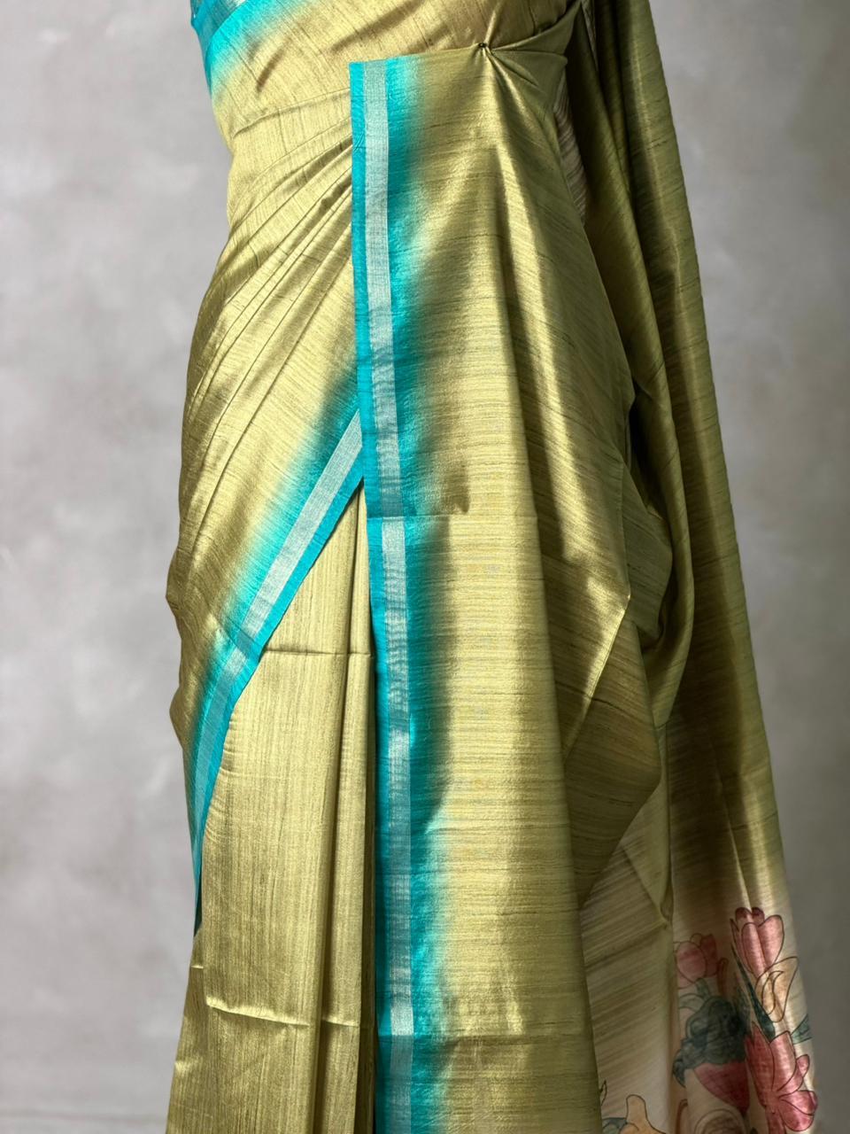 sage Green semi tusser saree- PBR28D2