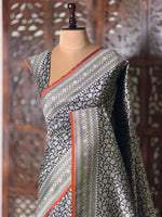 Deep blue Katan Banarasi silk saree - RAZ3D