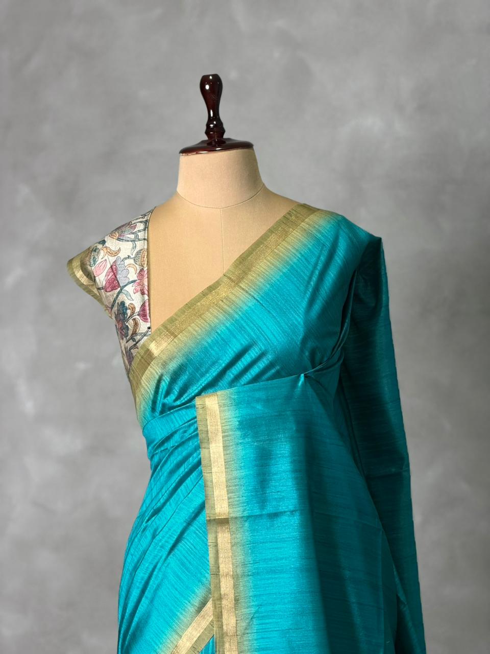 Blue semi tusser saree- PBR28D3