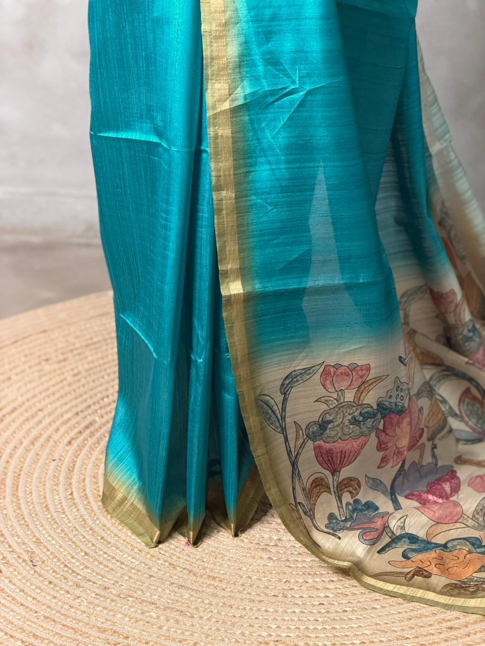 Blue semi tusser saree- PBR28D3