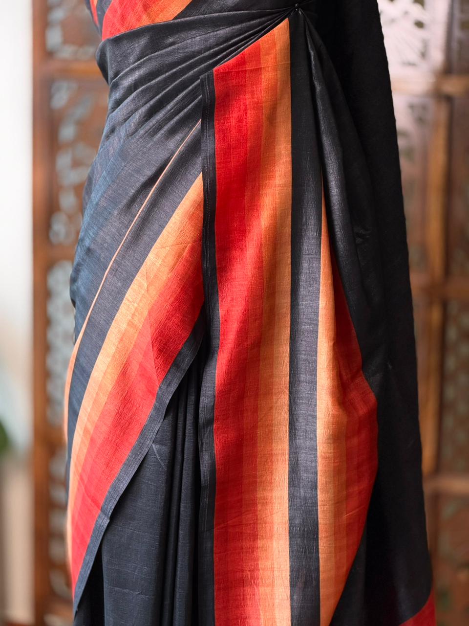 Black tusser silk saree- PBR44