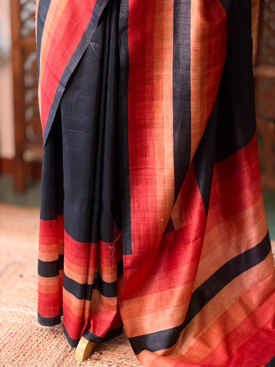 Black tusser silk saree- PBR44