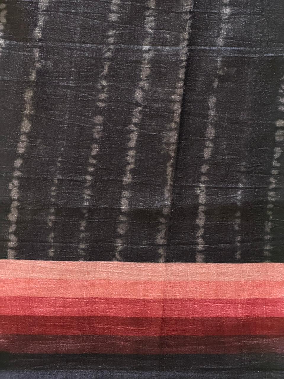 Black tusser silk saree- PBR44B