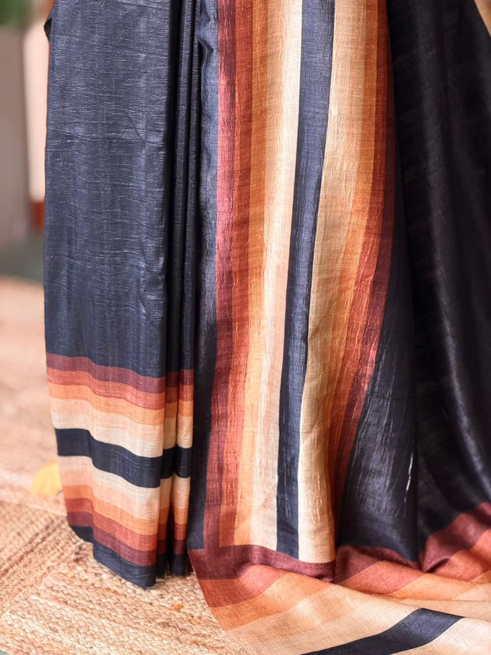 Black tusser silk saree- PBR44C