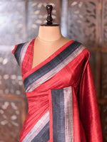 Brick red tusser silk saree- PBR44D