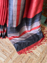 Brick red tusser silk saree- PBR44D