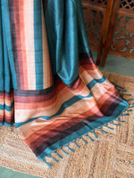 Blue tusser silk saree- PBR44E